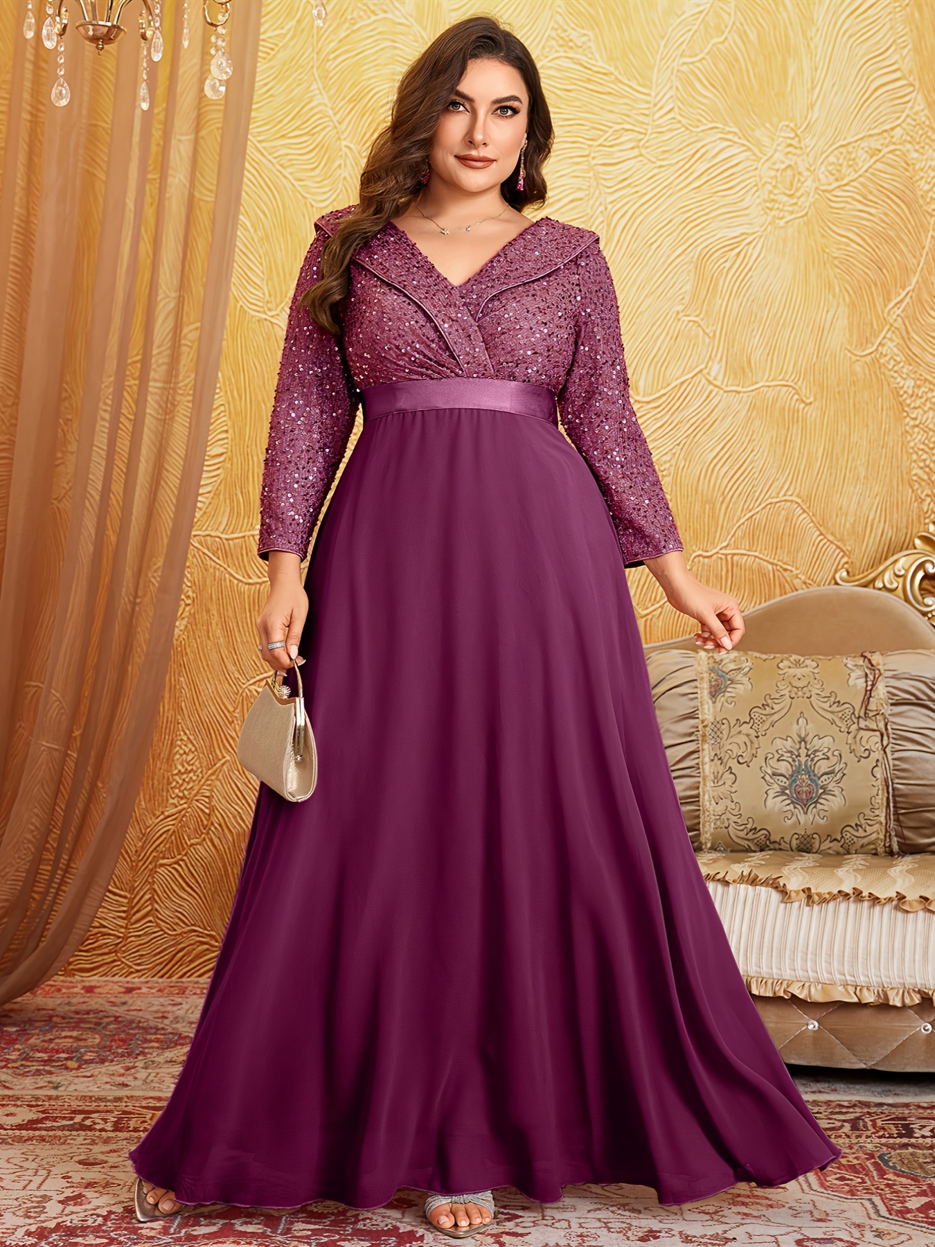  taille - taille - robe longue à sequins et , col , manches 3/4, coupe Détails du produit 9