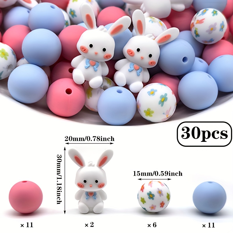 Image of 30 Silicone Beads, , Featuring 3d Three-dimensional Shapes With Loose Round Flower Spacer Beads. Suitable For Handmade Enthusiasts To Make Decorative Pens, Bracelets, Daily Home Decorations