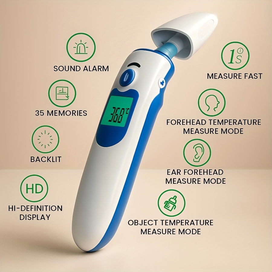 This Is a Dual-Function -Grade Infrared Thermometer That Can Measure Temperature from Both The Ear And Forehead, Ensuring Precise Readings for Family Health Monitoring. (AAA Batteries Not Included)