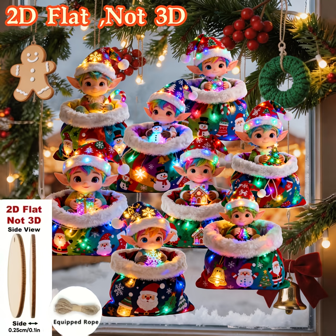 TEMU 2d Flat, 8pcs Cute Sitting In Christmas Bag Pattern Wooden Hanging Ornaments, Fun Christmas Decorations, Christmas Tree Ornaments, Home Hanging