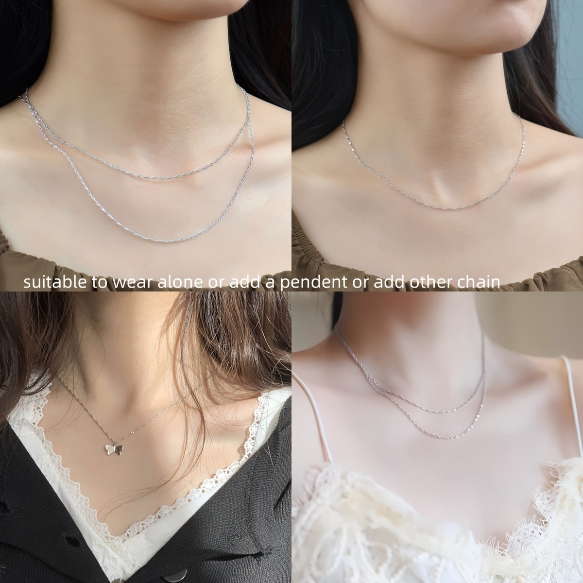 S925 Silver Wave Chain Necklace Women's Gift