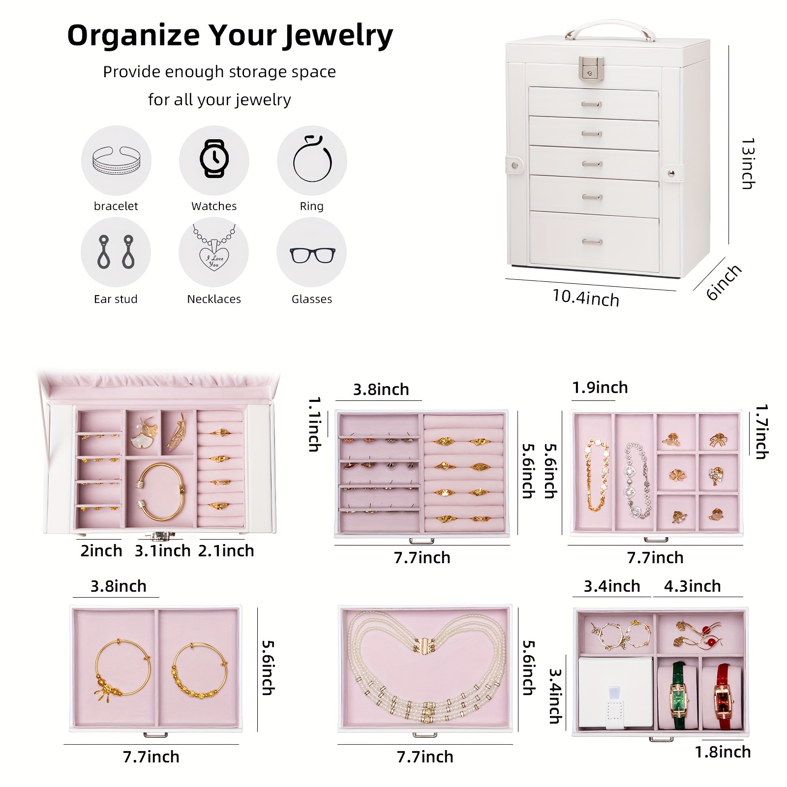   6 tier jewelry box jewelry case with 5 drawers large storage capacity with   lockable jewelry storage organizer gift for     Product details 11
