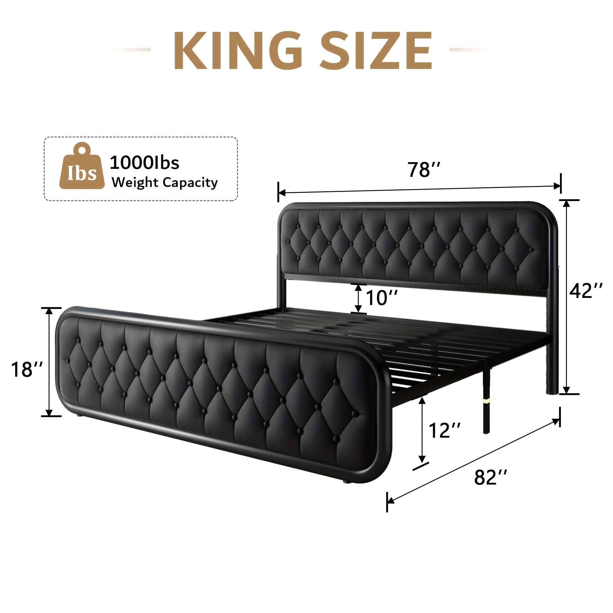 Metal Bed Frame, Platform Bed Frame with Faux Leather Headboard, Heavy-Duty Thicker Metal Steel Slats Support, 12'' Under-Bed Space, Easy Assembly - Image 7