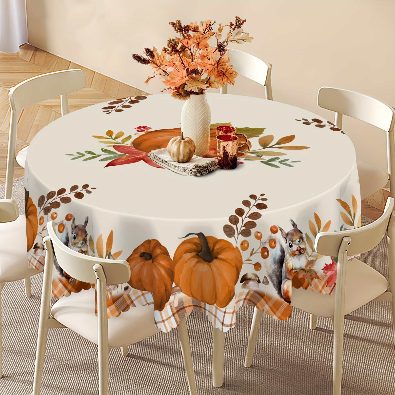 thanksgiving harvest pumpkin tablecloth 100% polyester - Temu