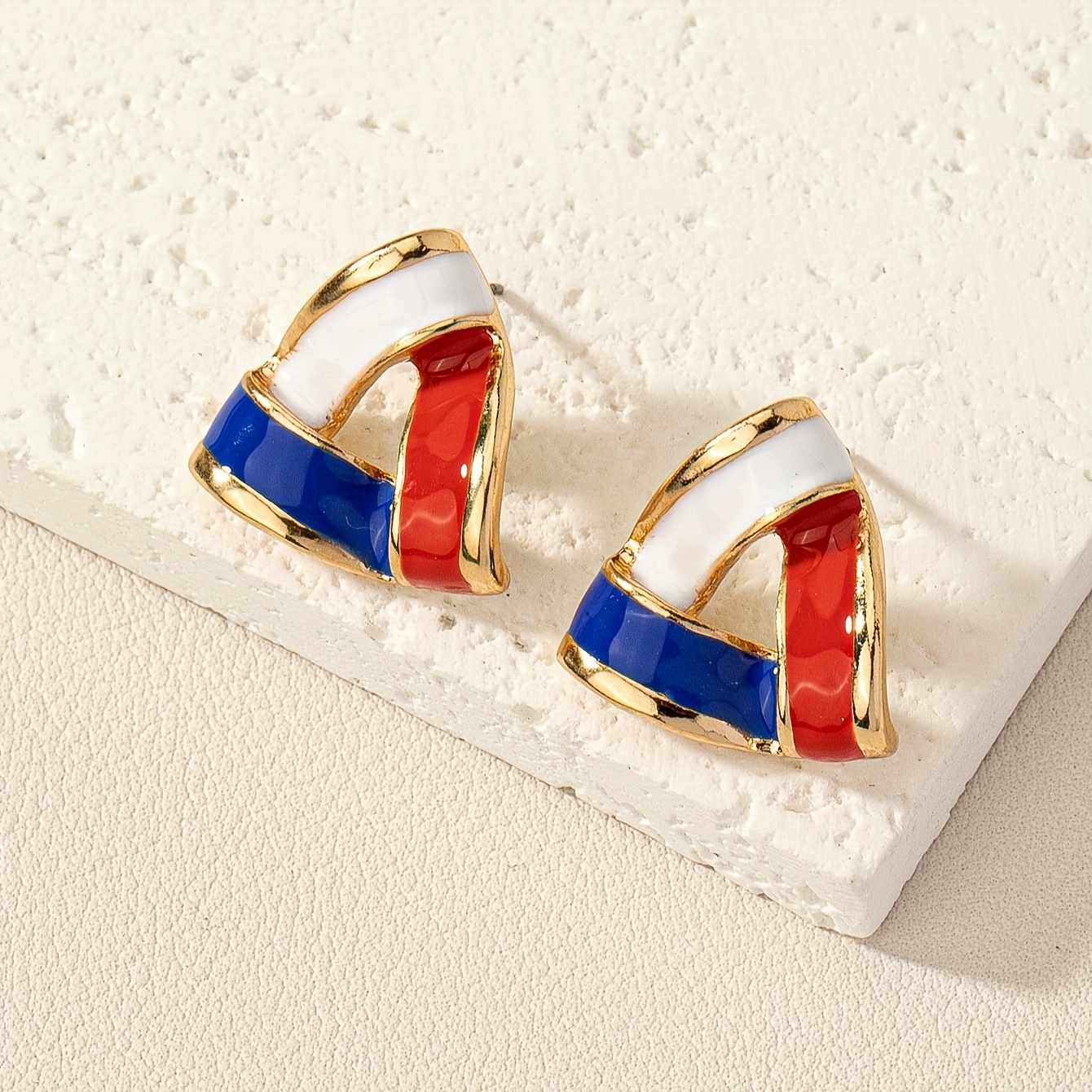 

Chic Geometric Enamel Stud Earrings - Zinc Alloy With Stainless Steel Posts, Casual Attire