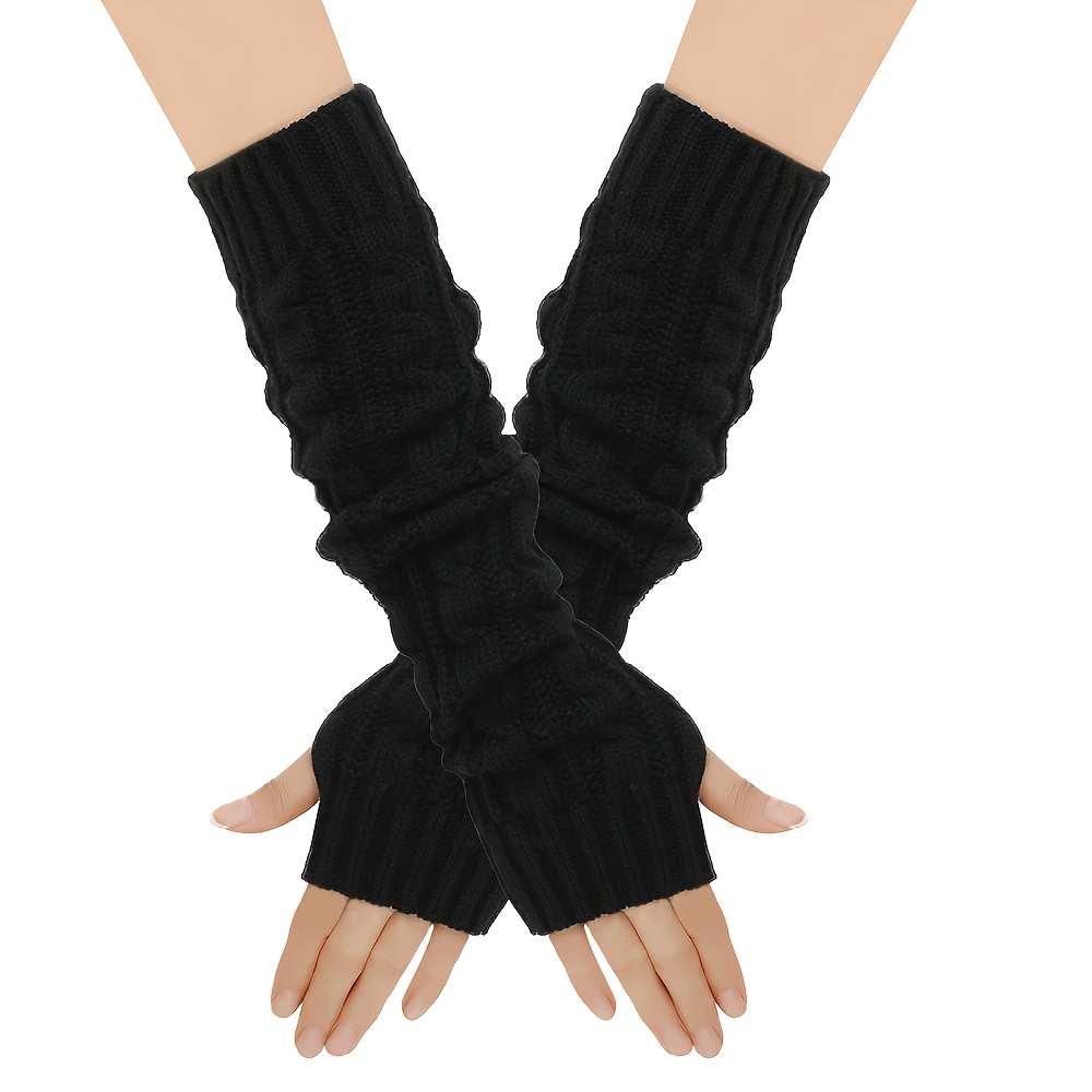 TEMU Autumn Winter Warm Sleeve Women's Large Length Fingerless Gloves Elastic Versatile Half-finger Arm Protection Thick Warm Long Gloves 8-character