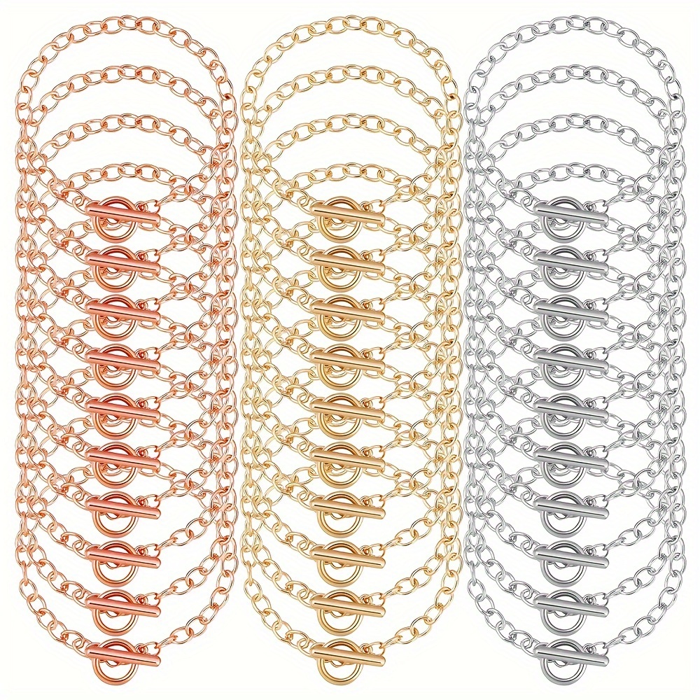 

30 Pieces Bracelet Chains With Ot Toggle Clasp Bracelet Link Chains Diy Jewelry Making Bracelets Chains Alloy Round Link Chain Bracelets,, Silver, Rose