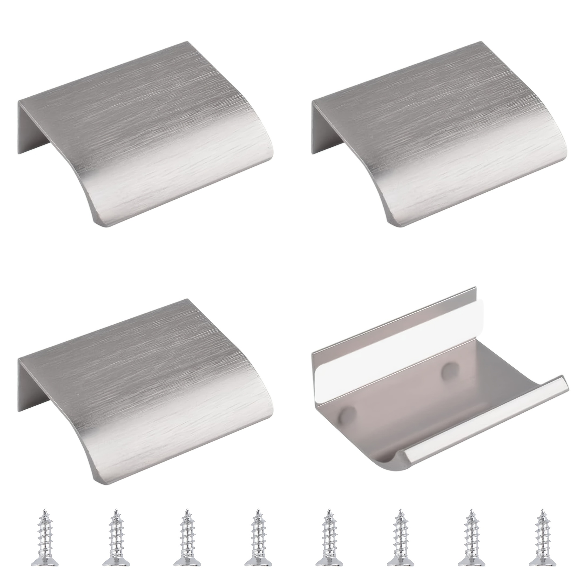 Image of [random Color Of Accessories] 4pcs Finger Edge Pull, Concealed Handle Aluminum Alloy Invisible Handle 50mm Brushed Nickel Furniture Handles Self-stick Instant Cabinet Drawer Pulls
