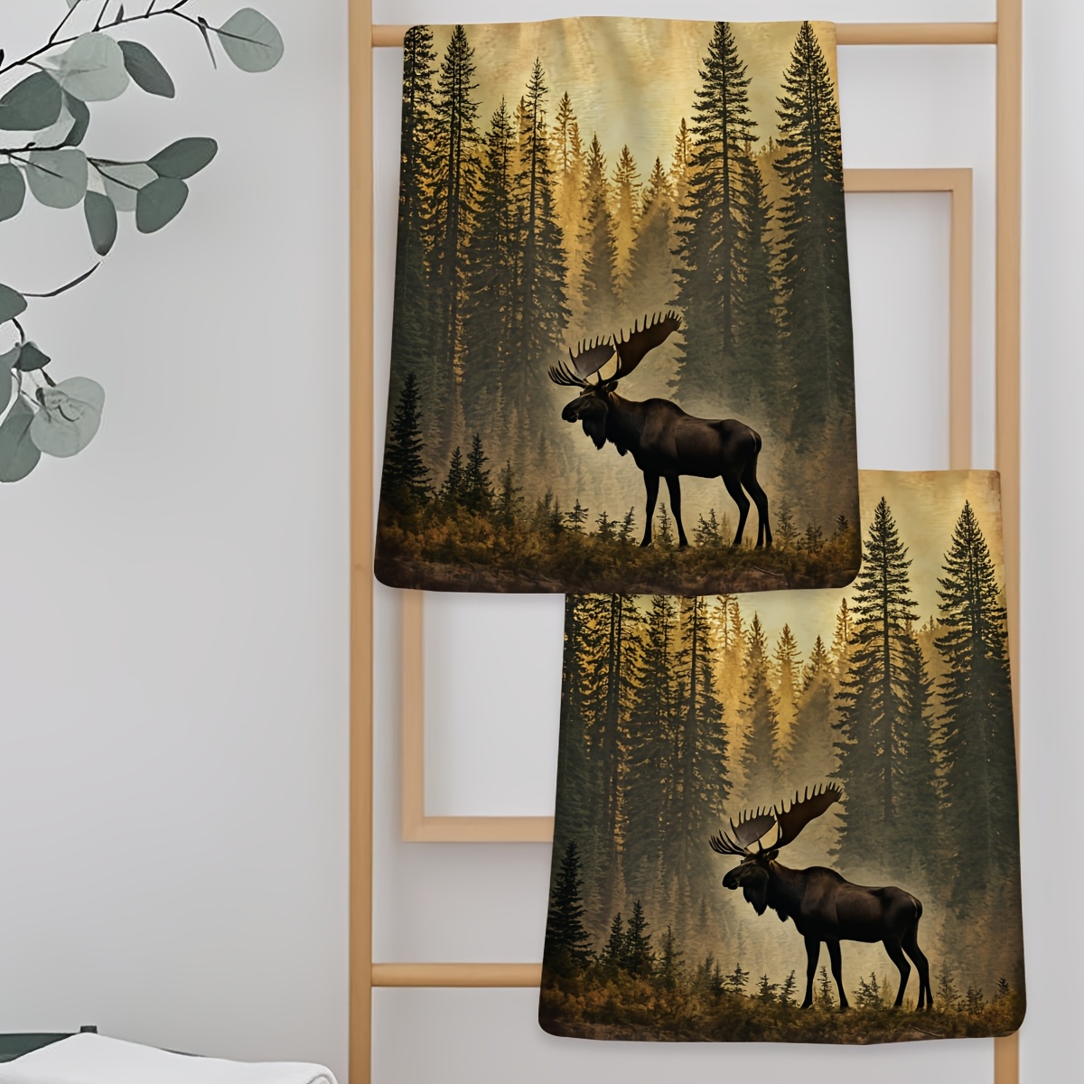 TEMU 2 Serviettes de Bain Imprimé Élan - Microfibre Ultra Douce à Séchage Rapide avec Motif Forêt Automnale, Décoration Maison pour Thanksgiving &