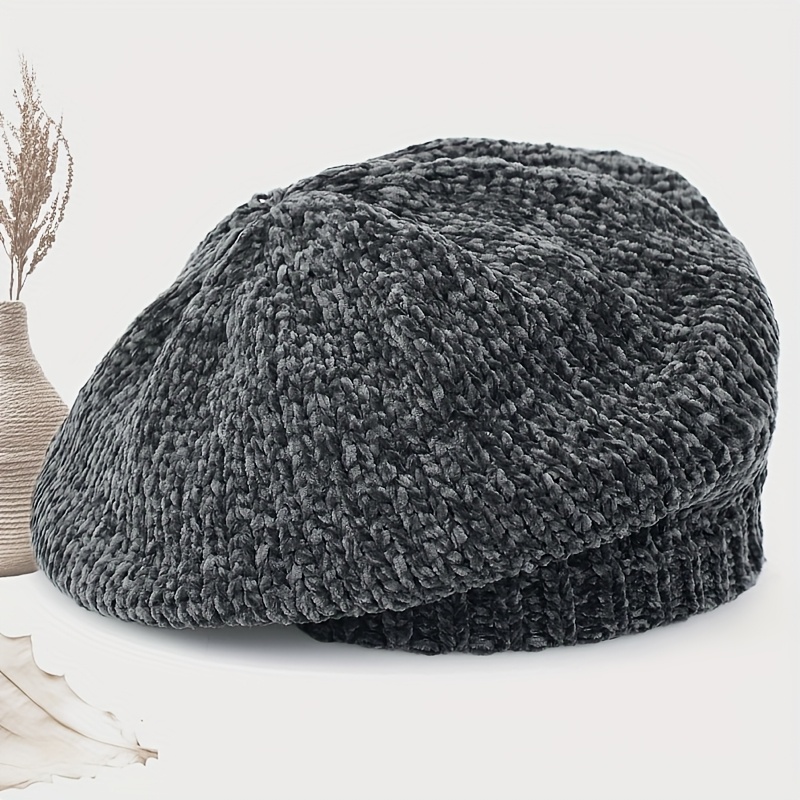 TEMU 1 pieza de boina de chenilla de moda para mujer para otoño/invierno, color liso, varios colores disponibles, gorro a prueba de frío, adecuada