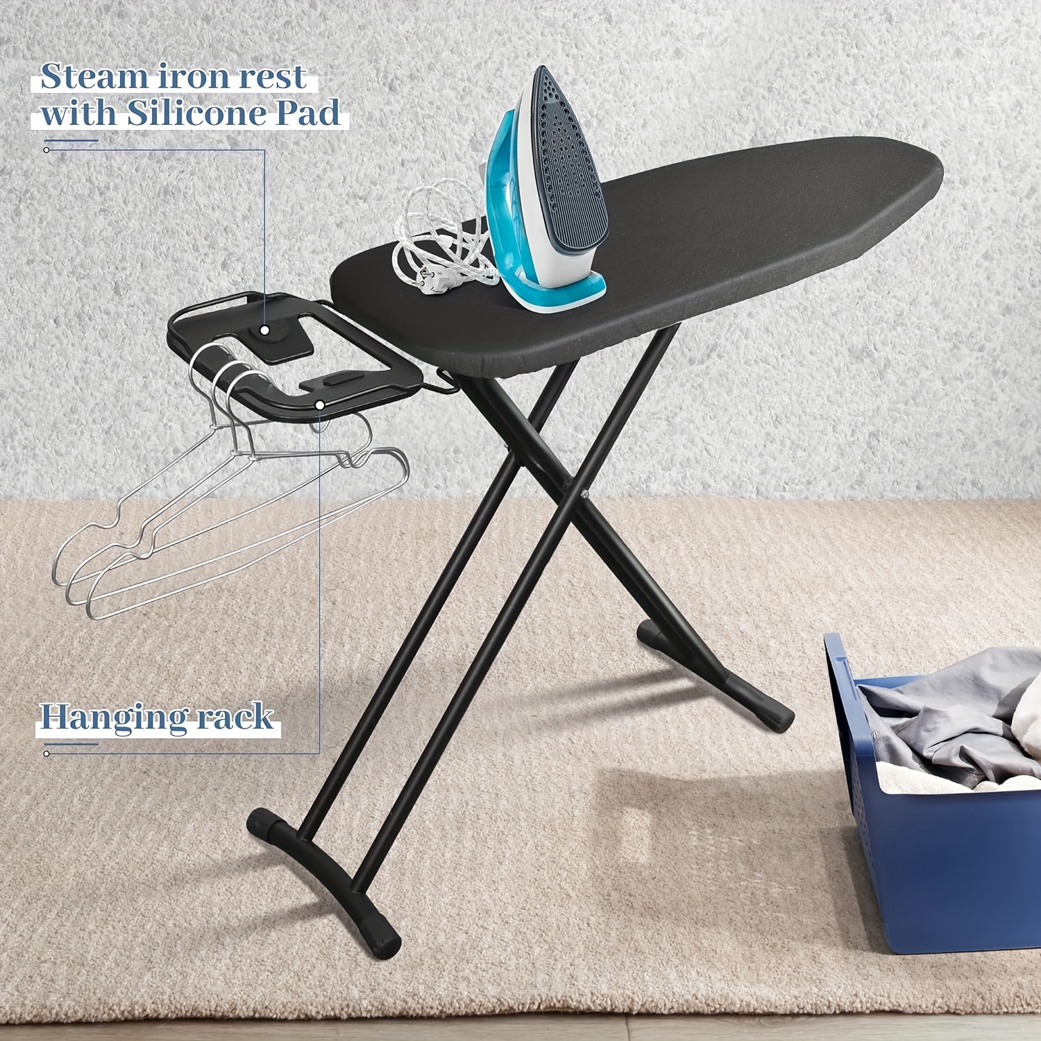 

Black Ironing Board, Heat Resistant Cover Iron Board With Iron Rest, Foldable Ironing Stand For , Space Saving Iron Board With Heavy Duty Sturdy , Black (12'*36' )