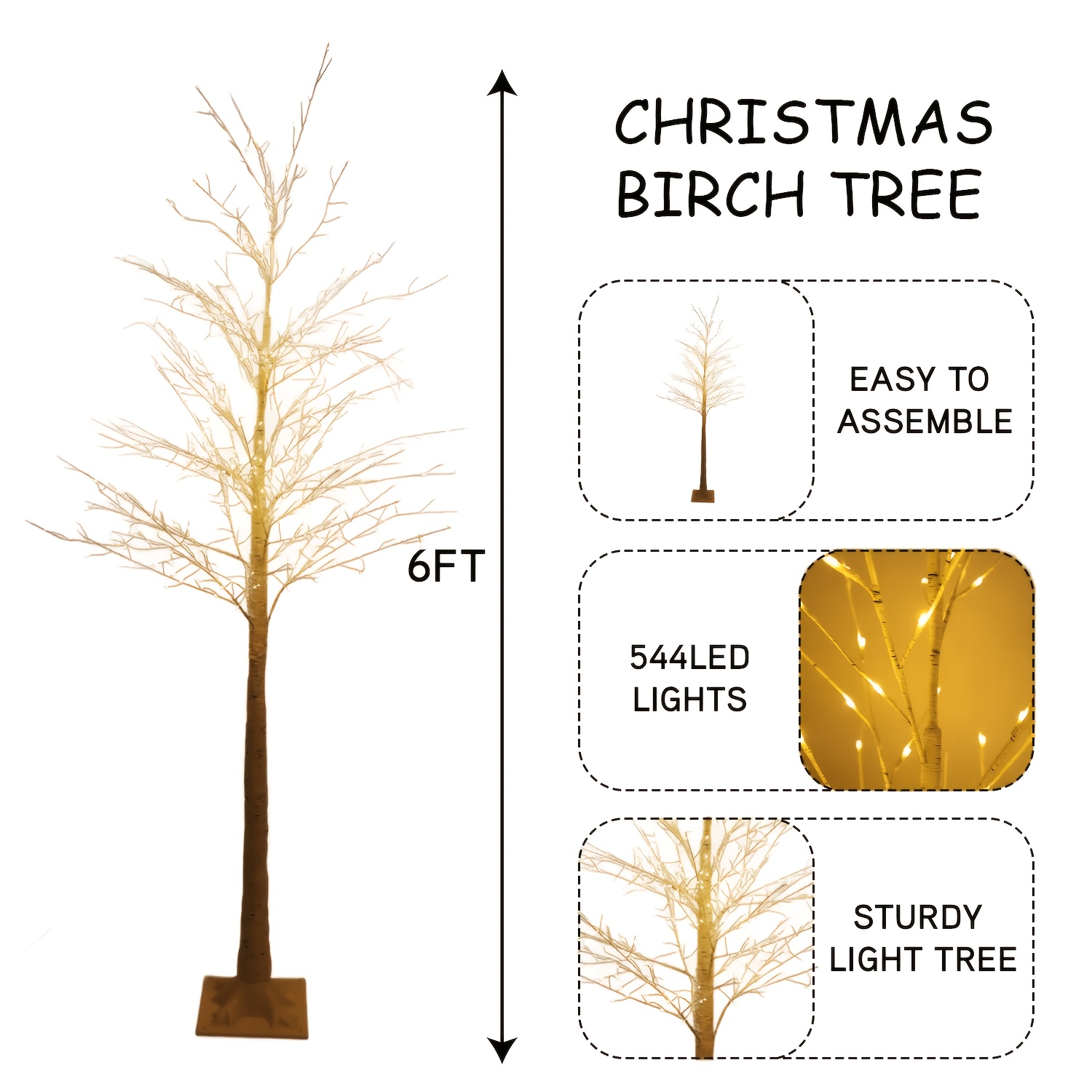 TEMU 1/2 Pack Artificial Tree With 544 Warm White Led Lights,indoor String Lights, Branch Design, Realistic Flexible Twigs, Decorative Tree For