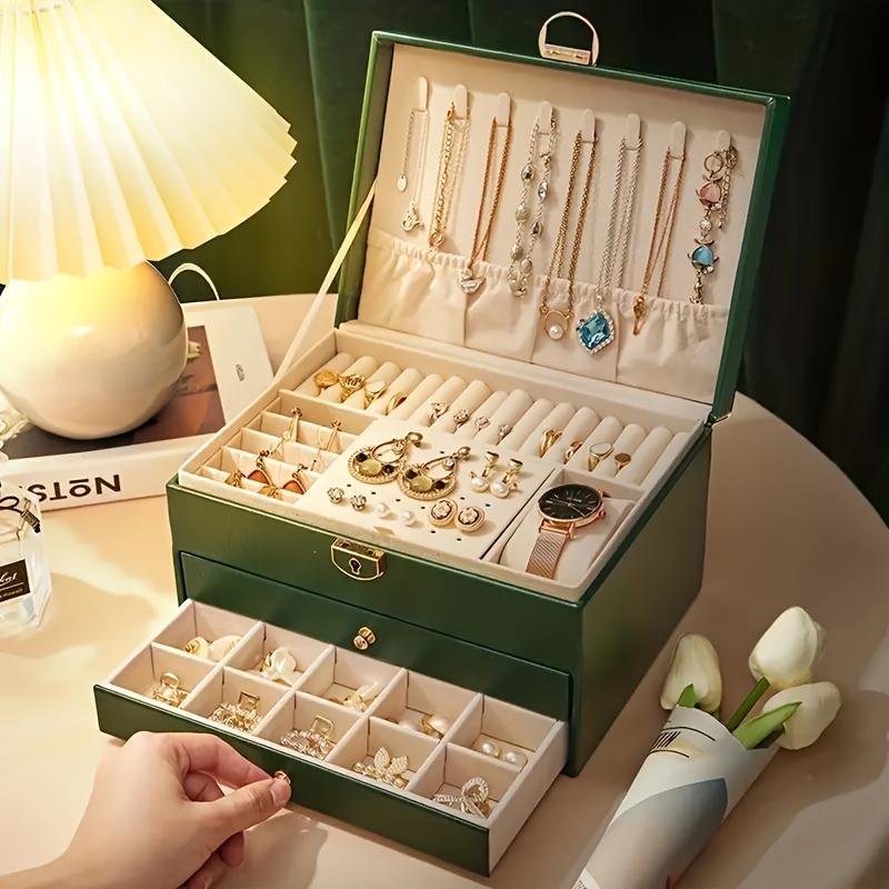 multifunctional jewelry box lock three layers pu leather - Temu
