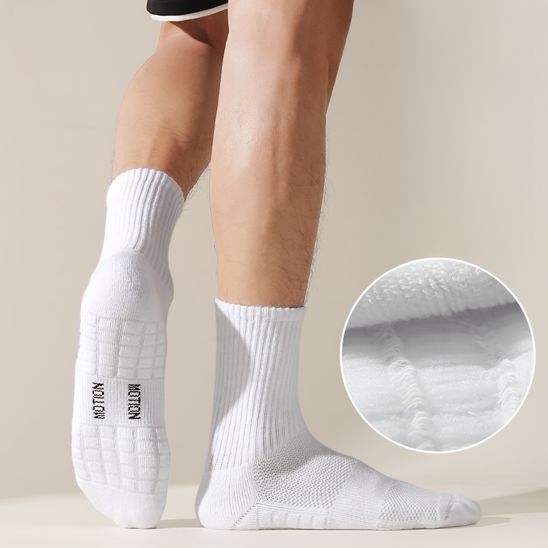 

5 Pairs Of Men's Mid Crew Sport Socks, Sweat-absorbing Towel Bottom Cotton Blend Comfy Breathable Socks For Men's Basketball Training, Running Outdoor Activities