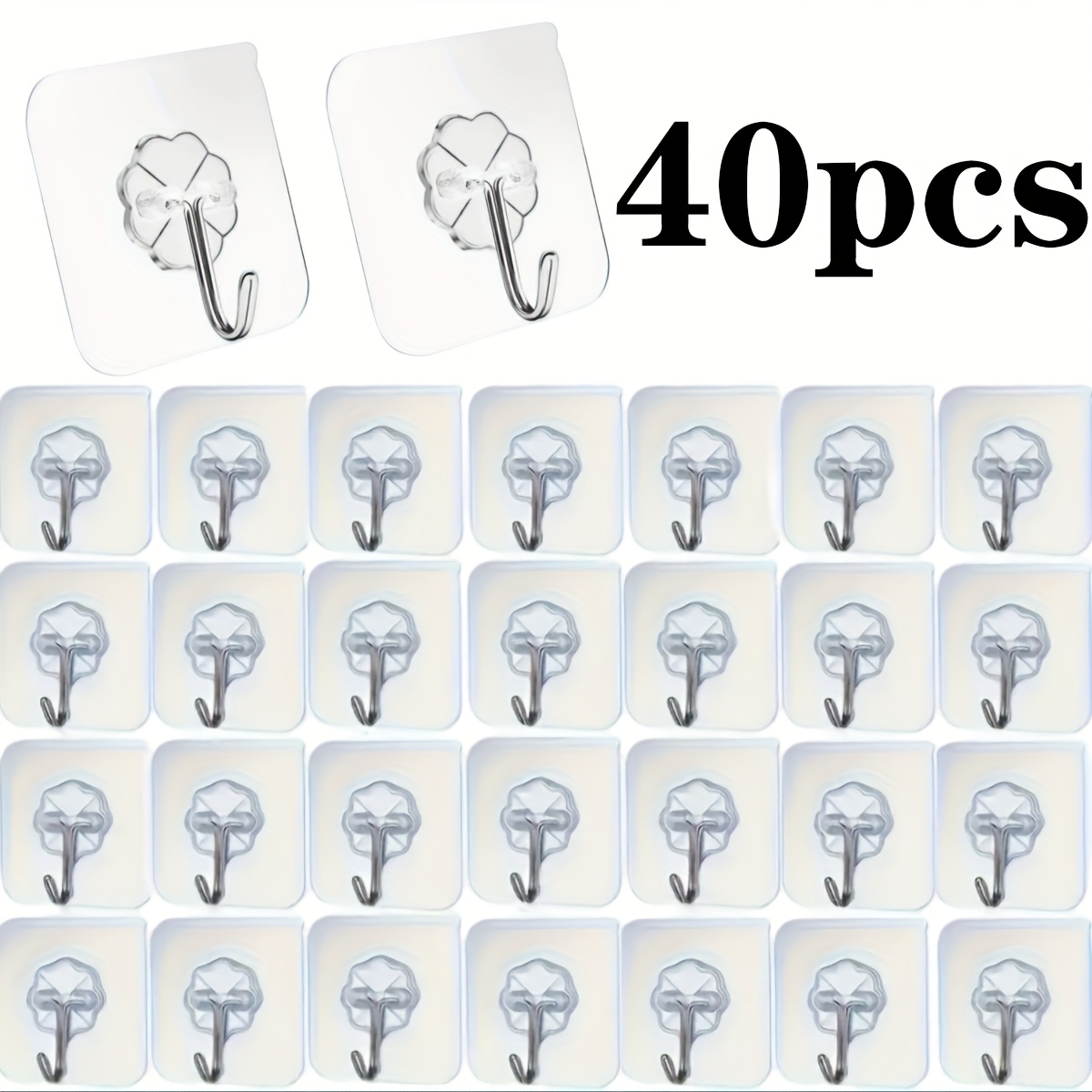 E-shop 40er Packung Edelstahlhaken - für Schlüssel, Hüte - Einfache Installation, kein Bohren, selbstklebend, geeignet für Badezimmer, Schlafzimmer,