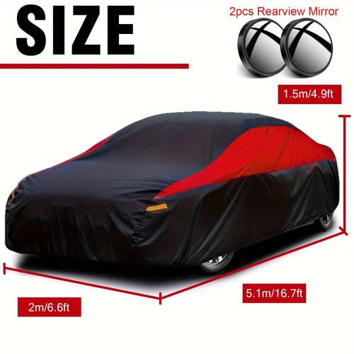universal fit outdoor car cover 170t polyester thickened fabric with reflective strips full exterior sunshade dustproof protection for sedan suv black red