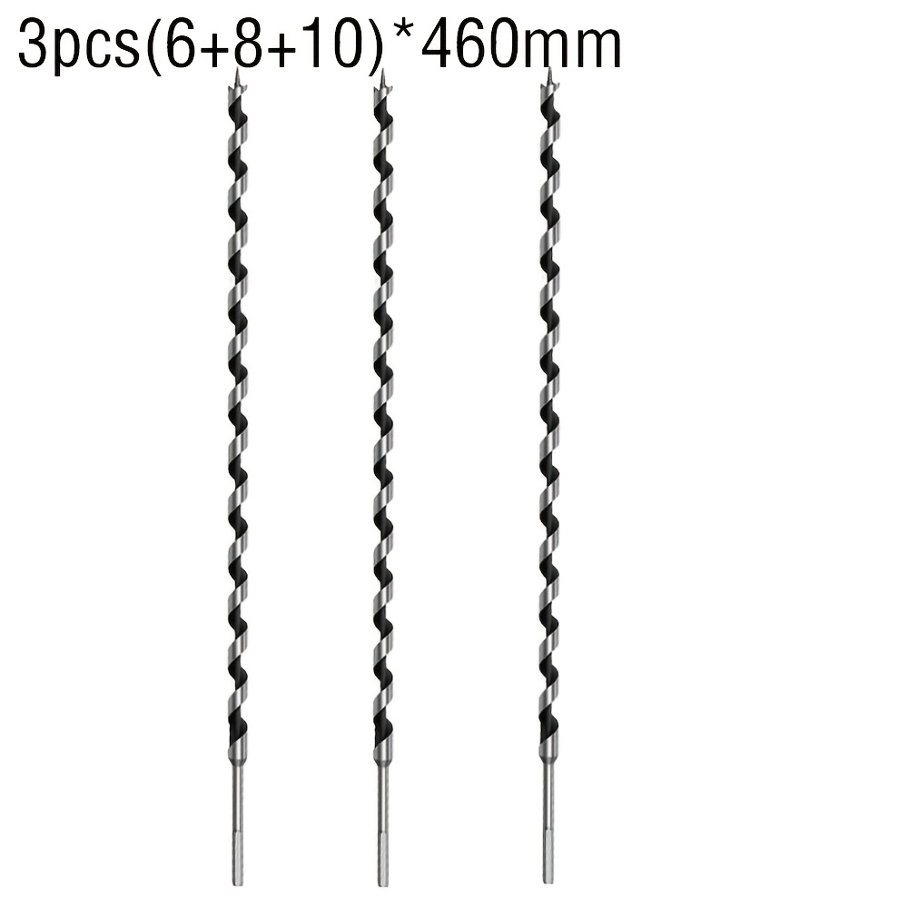 TEMU 3-delige set 460mm verlengde boorbit 6/8/10mm zeskant schacht houtbewerking diepe gat boorbit boorbit voor boormachine verlengde schroefdraad
