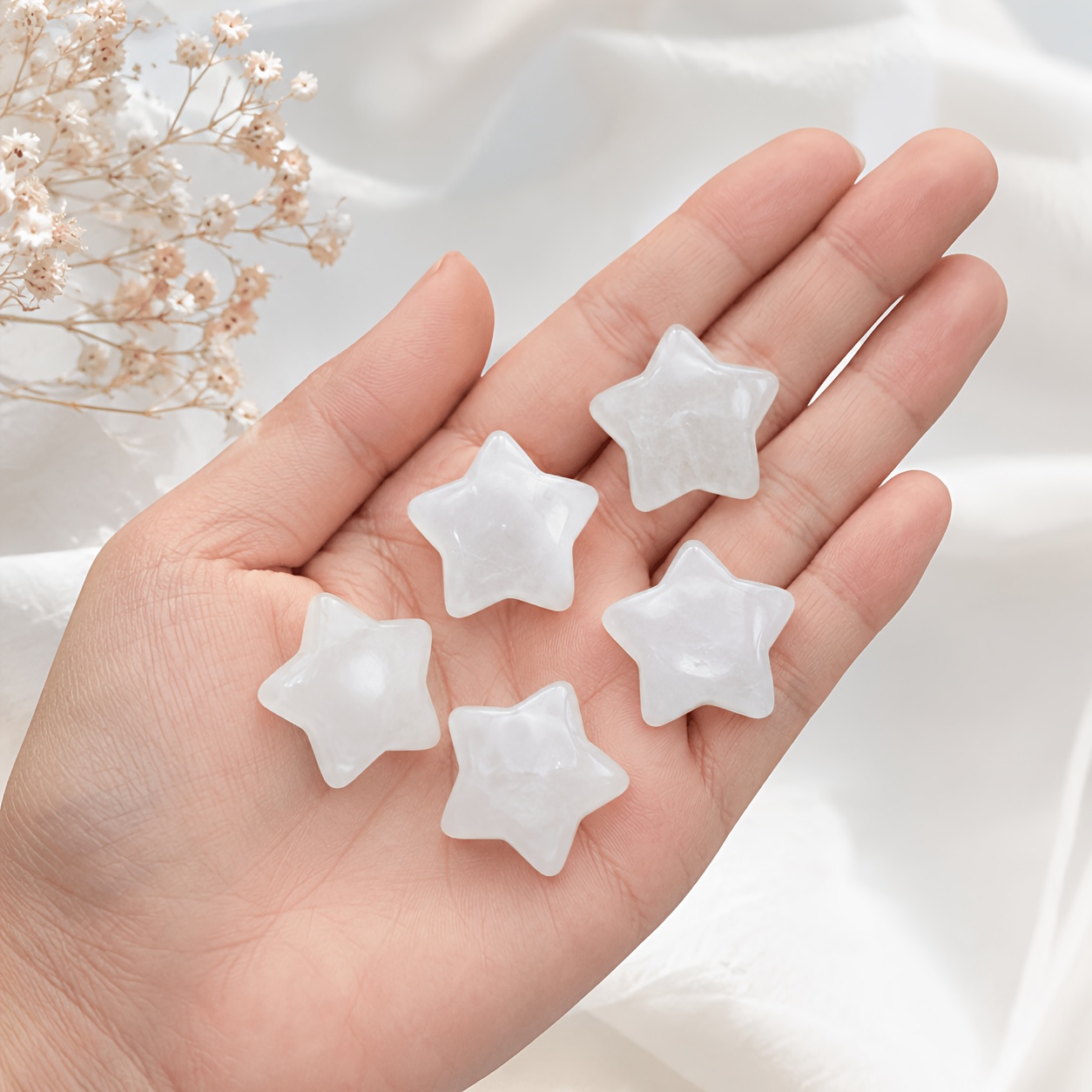 Natural Clear Quartz Star Stone, 20mm Polished Five-Point Star