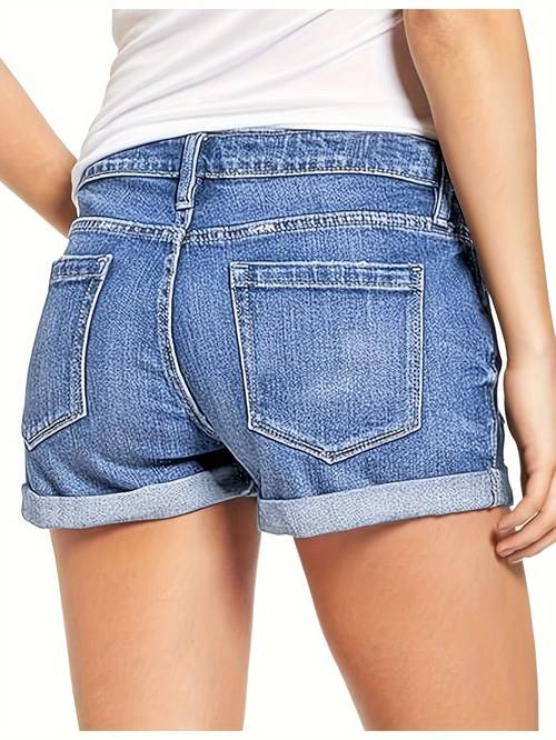womens high waisted rolled hem distressed jeans ripped denim shorts