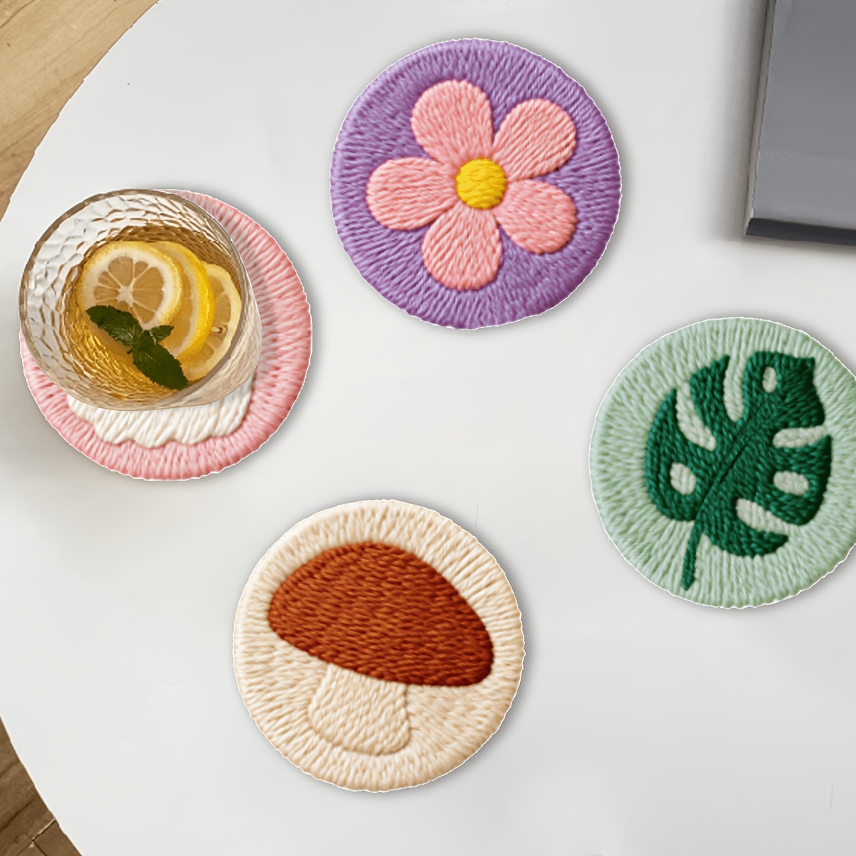 6pcs Round Coaster Thread-through Embroidery Kit for Beginners