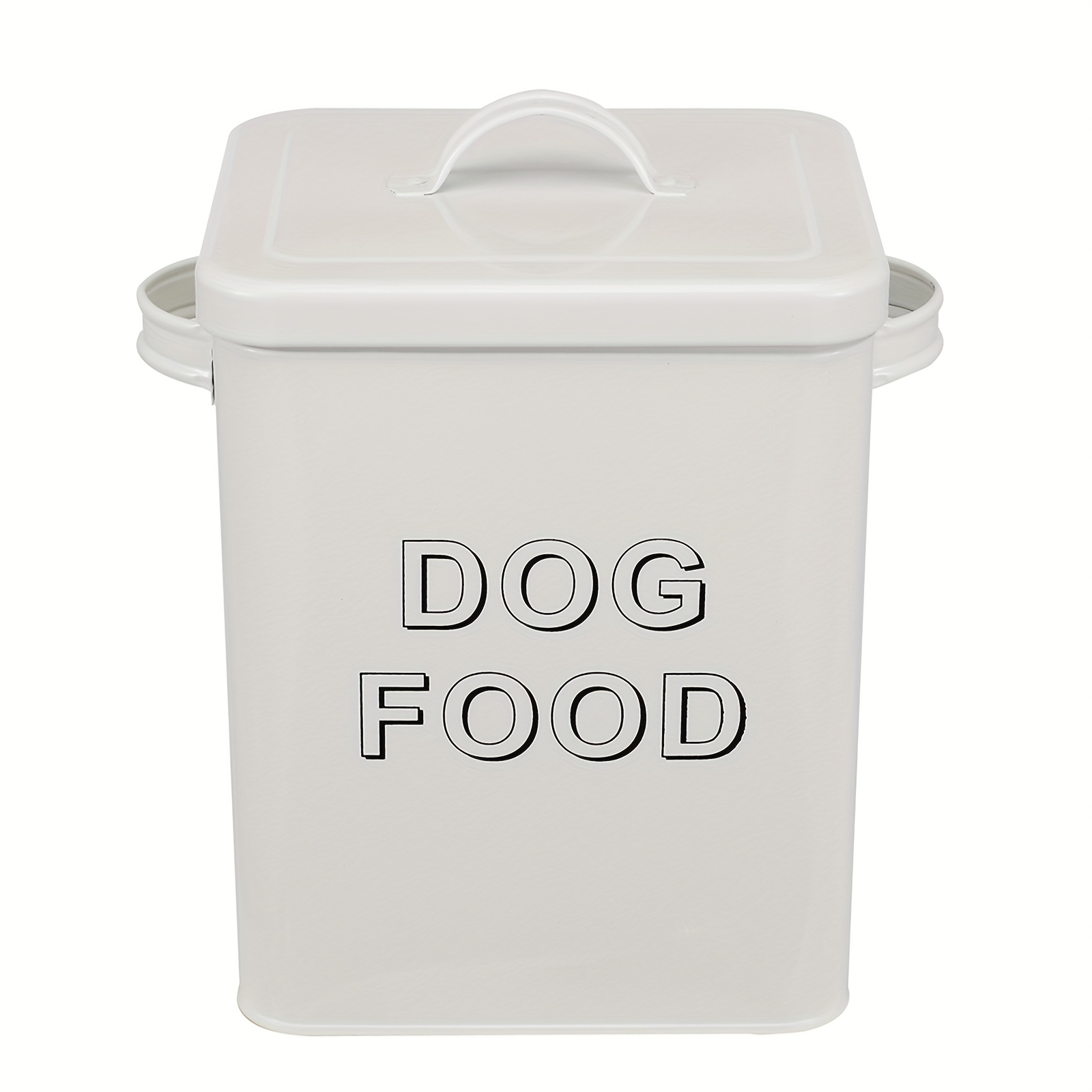 TEMU Metal Dog Food Storage Container With White "dog Food" Label - Airtight Canister With Lid & Scoop For Food, Grain, And Cereal - Ideal For