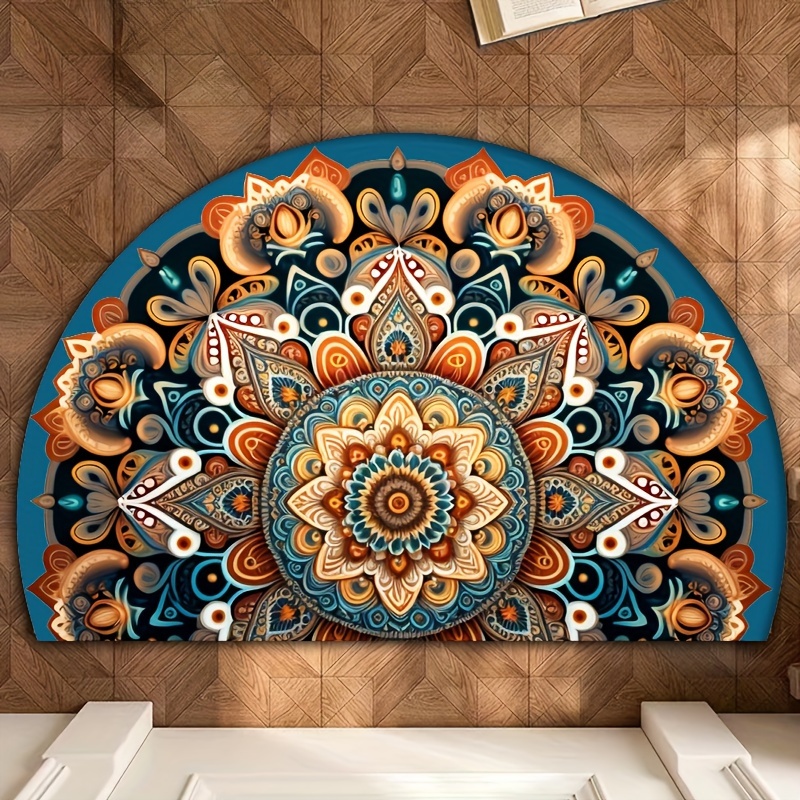 

Bohemian Mandala Semi-circle Door Mat - Ultra-soft, High-density Faux Cashmere With Tpr Backing, Non-slip & Washable, Perfect For Living Room, Kitchen, Bathroom, Bedroom, And Outdoor Decor