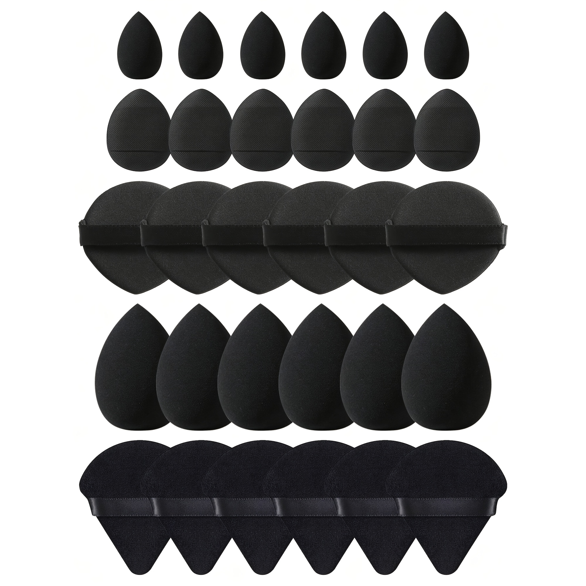 TEMU Set de 5 / 20 / 30 pièces d'outils de maquillage : Mini éponges de maquillage pour maquillage liquide + Houppettes triangulaires pour poudre