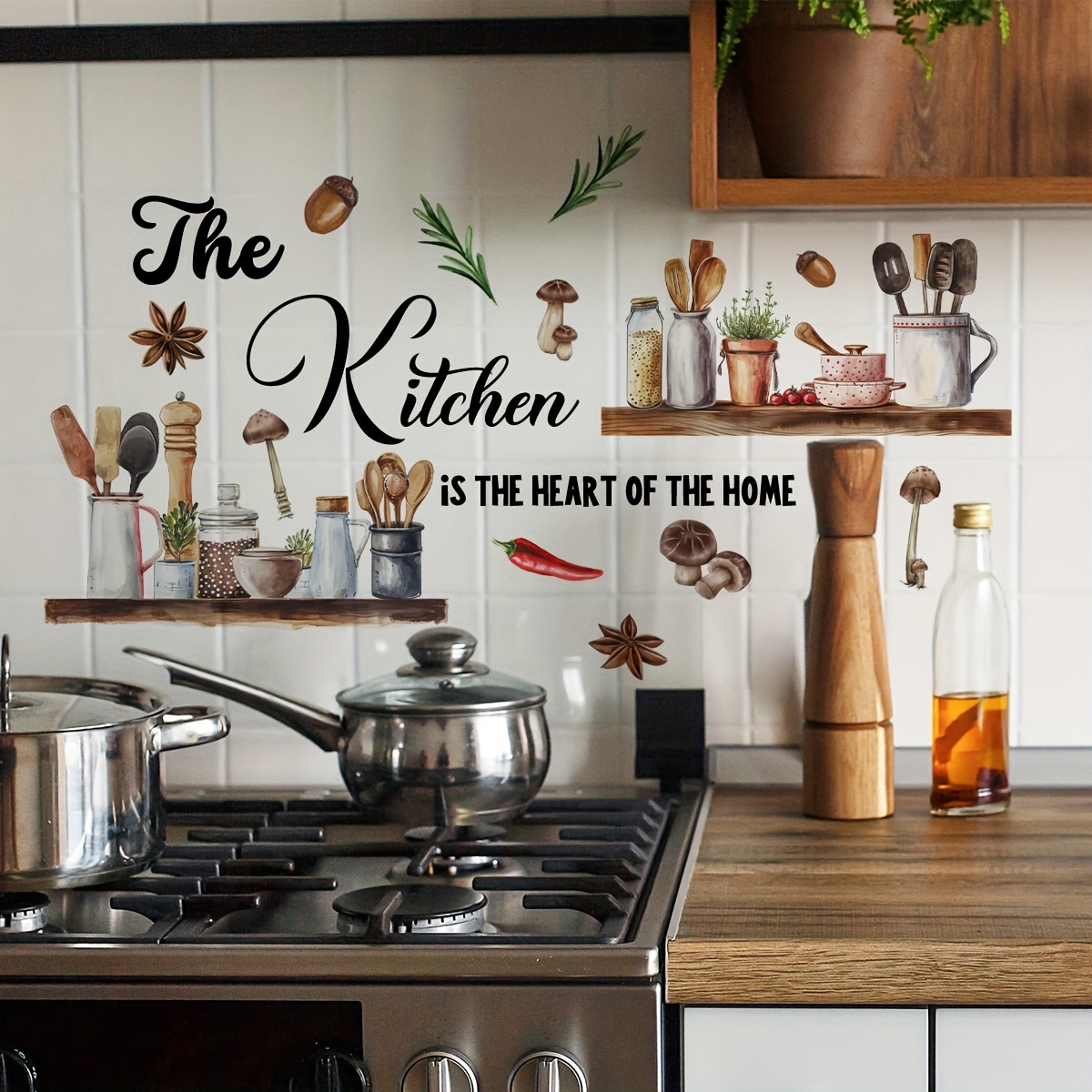 Kitchen Food Wall Stickers Decals | Peel & Stick Wall Art For Dining Room, Restaurant, Kitchen Decor - 90x30cm Set