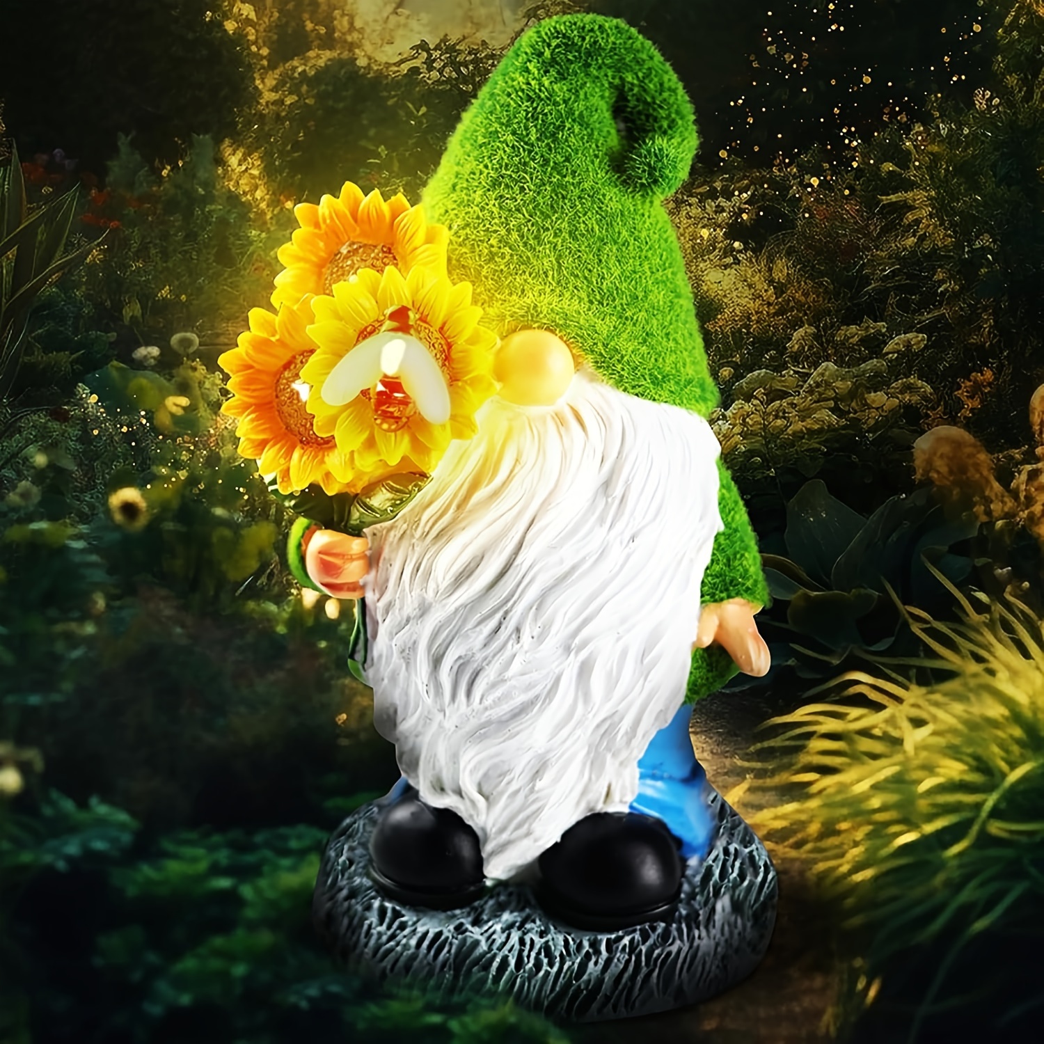 

Solar Garden Gnome Statue For Outdoor: 13.5'' Resin Garden Gnomes Figurine Holding Sunflowers With Solar Powered Lights - Yard Art Lawn Ornaments For Patio Lawn Porch Decor - Ideal Gifts For Women&men