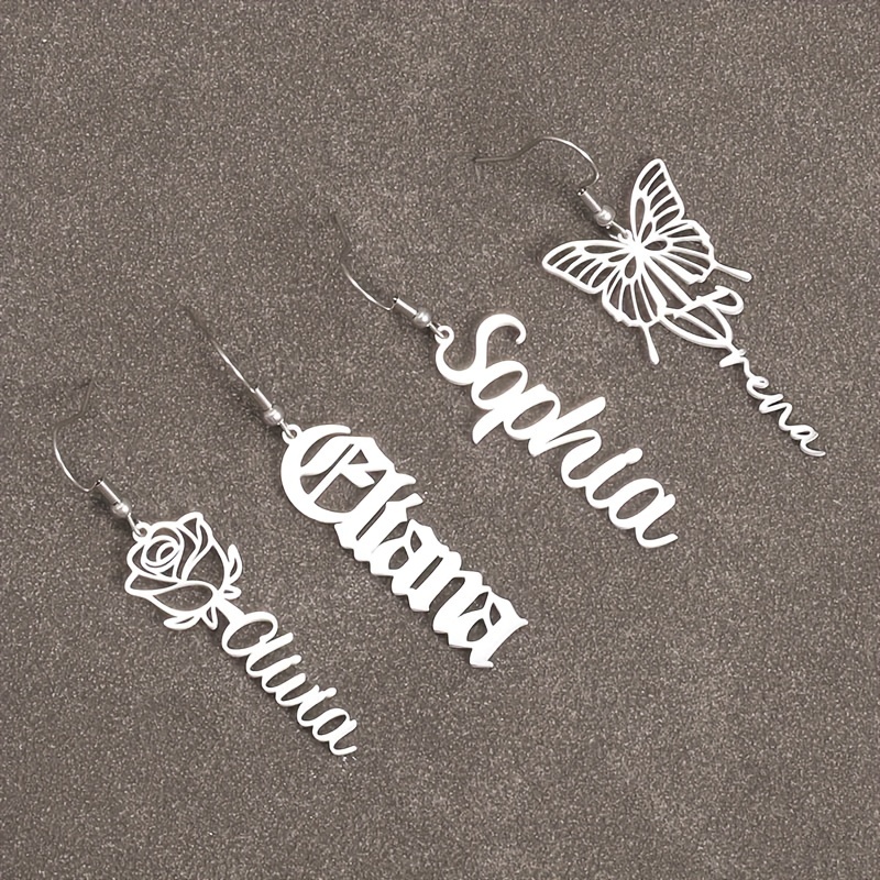 

Customized Handwritten Name Earrings Made Of 304l Stainless Steel Just Send Us The Content, And U'll Get Your Personalized Jewelry