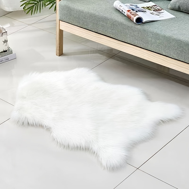 

Fluffy Faux Sheepskin Area Rug - Solid Color, Irregular Shape, Lightweight, Machine Washable, Braided Weave, Polyester & Acrylic Blend, Ideal For Bedroom, Living Room And Indoor Spaces