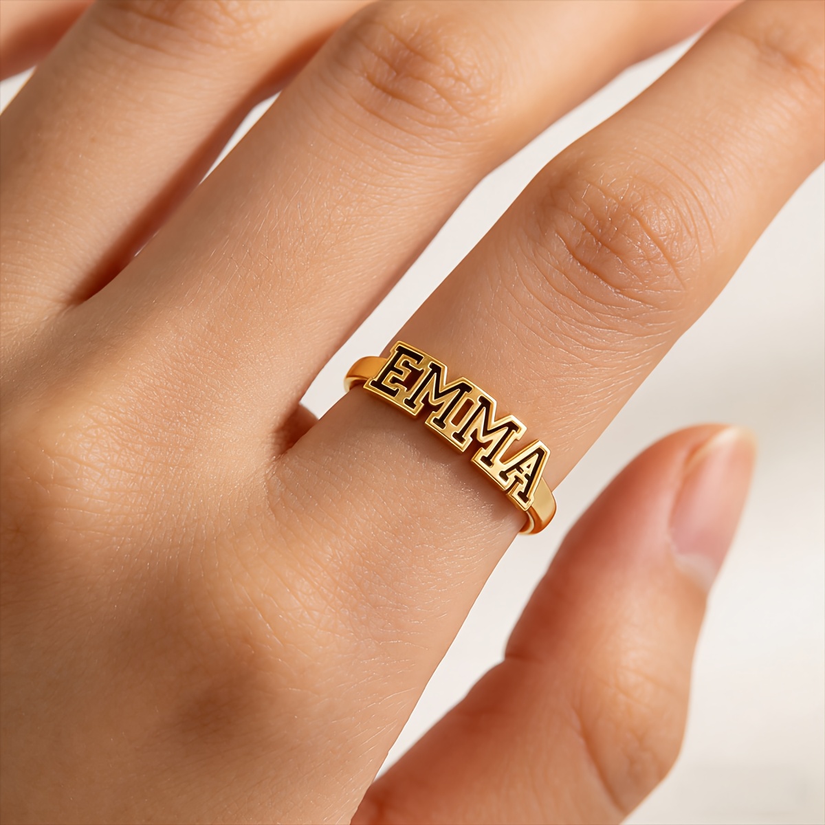 TEMU 1pc Custom Stainless Steel Name Ring, Women's Fashion Elegant Diy Custom Hollow Letter Ring, Easy Popular Non-fading Open Adjustable Ring;