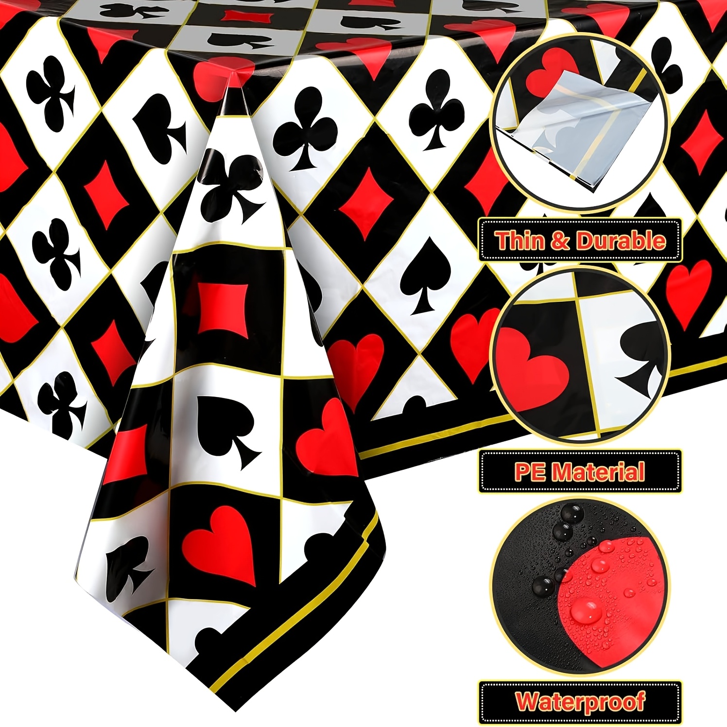 TEMU Nappe jetable 1 pièce/3 pièces en plastique à motif de cartes à , imprimée avec des , roi, dame, valet et dix, 54*108 pouces, convient pour les