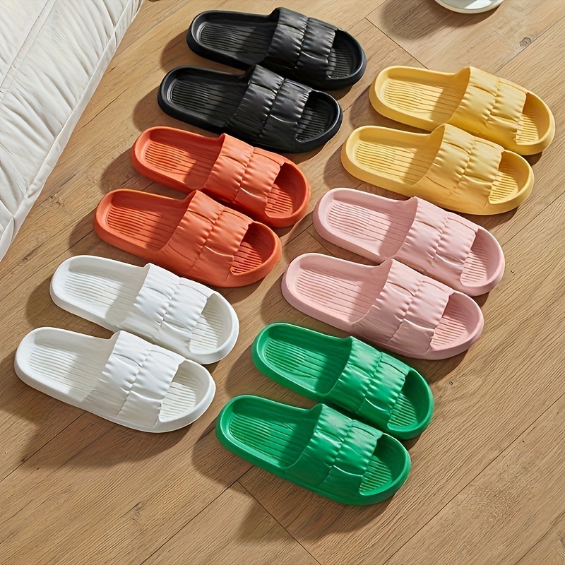 Solid Color EVA Slides, Lightweight Soft Sole Flat Home Bathroom Slides, Non-slip Casual Beach Slides