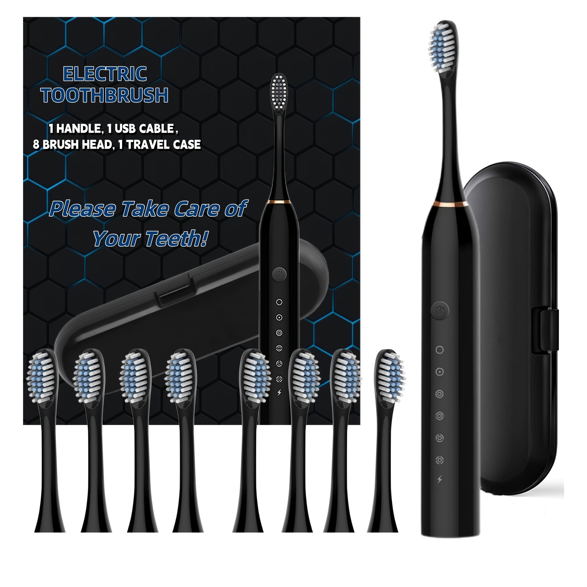 

Black Series Ultra Toothbrush - 8 Brush Heads & Usb Rechargeable Tooth Brush - Black Travel Case & 6 Modes W Smart Time - Effective Teeth And Gum Cleaning For Men And Women