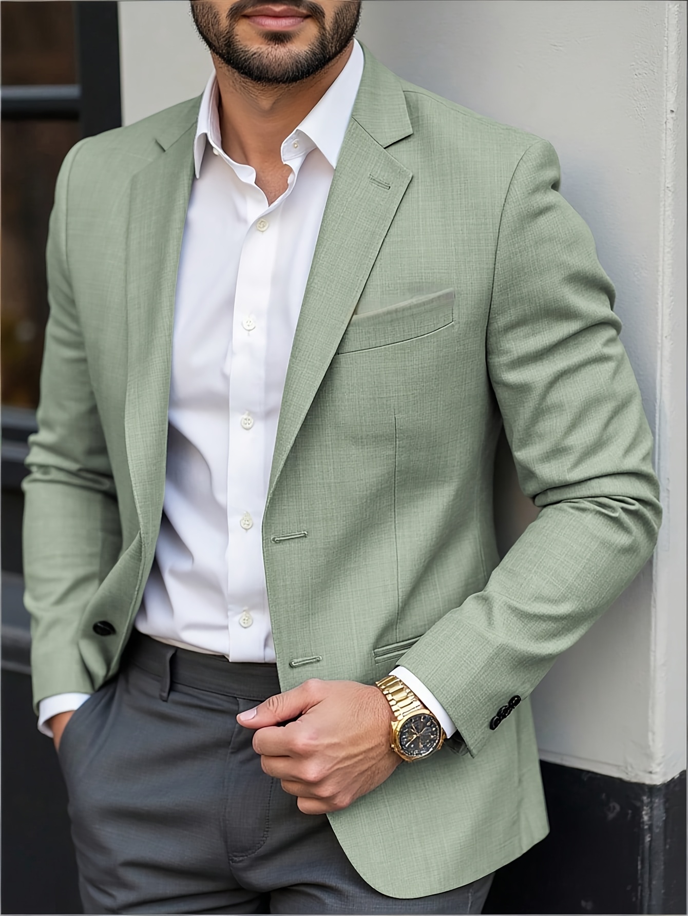 1pc mens casual solid color suit suitable for daily outing   best gift for  