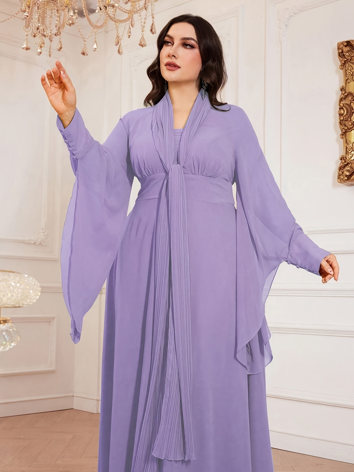 toleien lavender long sleeve maxi dress belt flowy Temu Norway