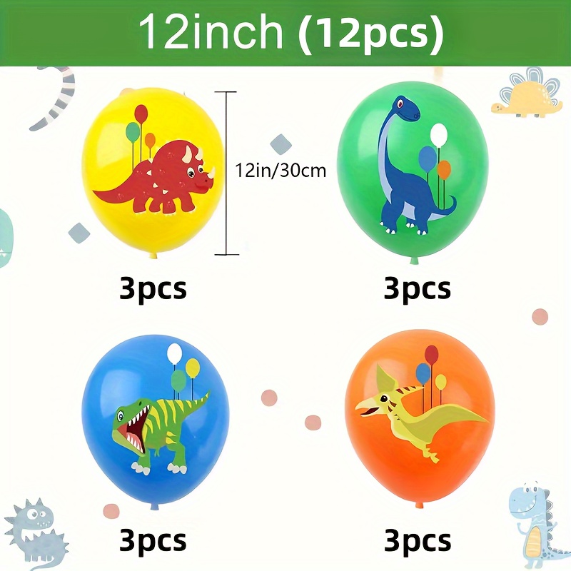 Image of 12pcs/32pcs/60pcs Edweat Dinosaur Latex Balloons Suitable For Birthdays, Classroom Decorations - Multicolor Balloon Set With -rex, , Triceratops Shapes For & Supplies