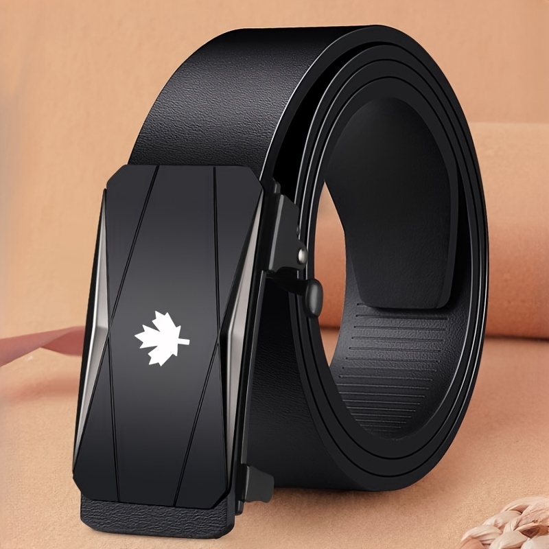 Maple Leaf Pattern Men's Ratchet Belt Automatic Buckle Dress Pants