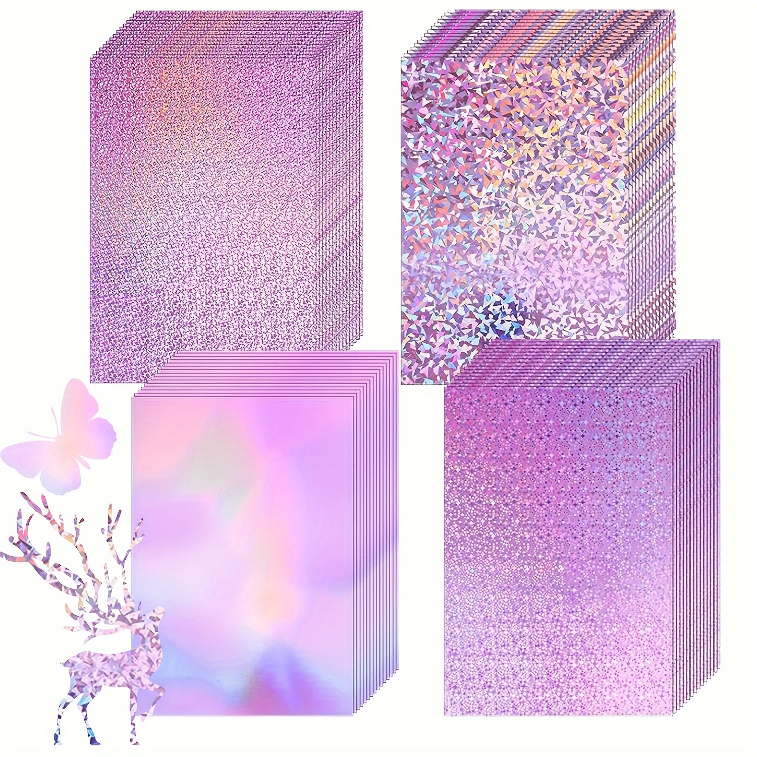 

40 Sheets Metallic Holographic Card Stock 4 Style Glitter Cardstock Paper Iridescent Mirror Paper 8.26 X 11'' 250 Gsm Paper For Letter Poster Craft(purple)