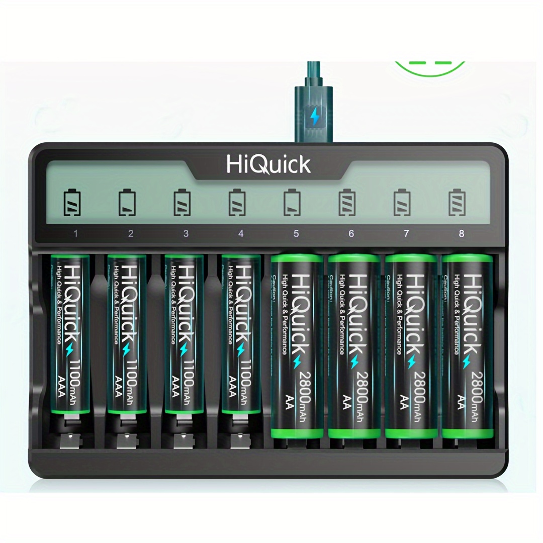 TEMU Hiquick Rechargeable Aa Aaa Batteries With Charger, 8 Aa/aaa Batteries +charger, 16 Aa/aaa Batteries+charger, 4 Aa +4 Aaa Batteries +charger,