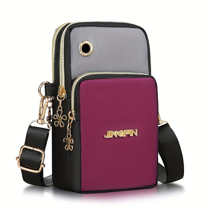 TEMU Chic Mini Nylon Crossbody Bag For Women - Lightweight, Fashionable Sports Arm Wallet With Lanyard, Zip Closure - Available In Purple, Blue, Black, Small Crossbody Purse
