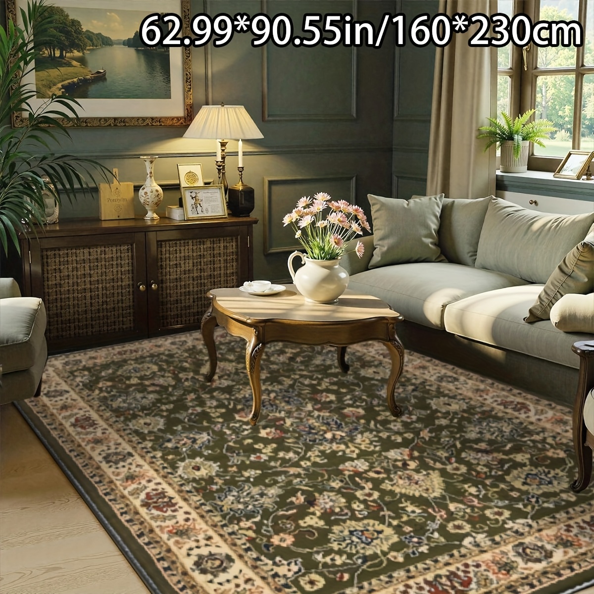 TEMU [ ] [soft Velvet   Dot Plastic Bottom] Traditional Pattern Classical Art Home Decor Carpet Versatile Decorative Style Beautiful And Comfortable