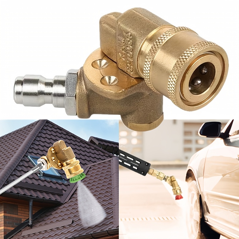 

High-pressure 4500psi Rotating Nozzle With 5 Adjustable Spray - Brass Quick Connect Pivoting Coupler, 180° Swivel For Cleaning In Tight , Includes Safety Lock, 1/4" Plug, Pressure Washer Nozzle