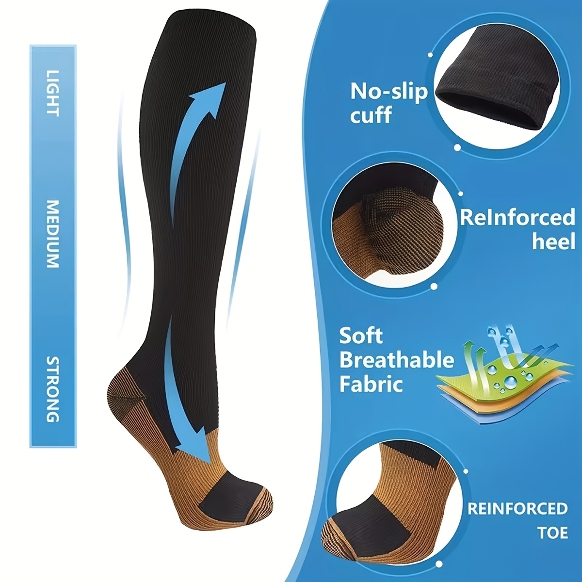 5 Pairs 20-30Mmhg Copper Compression Socks