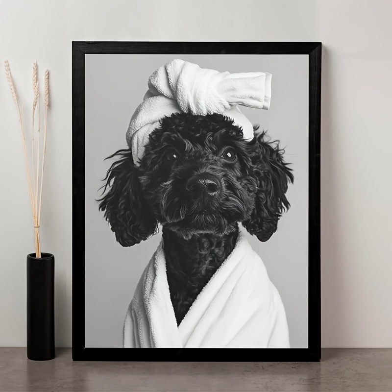 TEMU 1pc Art Mural Fantaisiste Noir Doodle pour Salle de Bain | Affiche sur Toile Non Encadrée 30.48x40.64 cm, Décoration de Chien Humoristique avec