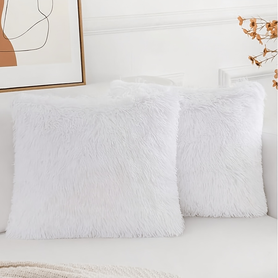 Pack Of 2 Soft Throw Pillow Covers, Luxury Fluffy Cushion Covers, Shaggy Plush Furry Pillow Cases, Fuzzy Decorative Pillow Covers For Sofa Bed Couch Bedroom