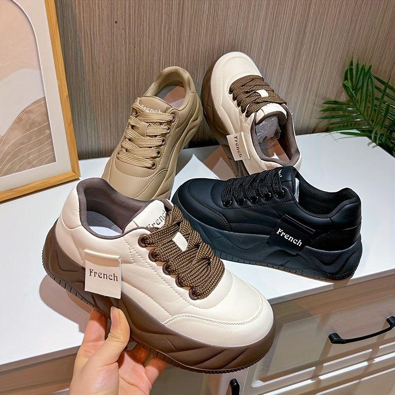 Lace Thick Soled Platform Sneakers Height Increased Chunky - Temu