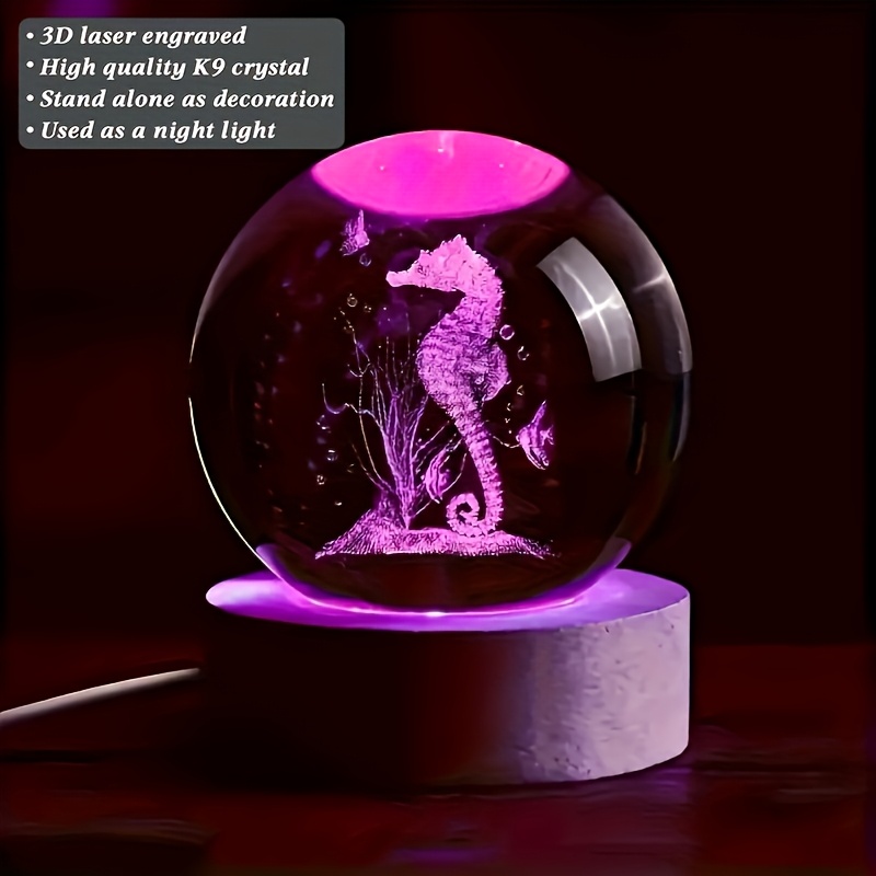 

1 X 3d Crystal Night Light. With Led Base. 2.36 In In Diameter. Home Decor Night Light. Birthday, Valentine's Day, Girlfriend, Gift, Christmas Surprise Gift! Comes With Black Gift Box! Night Light -