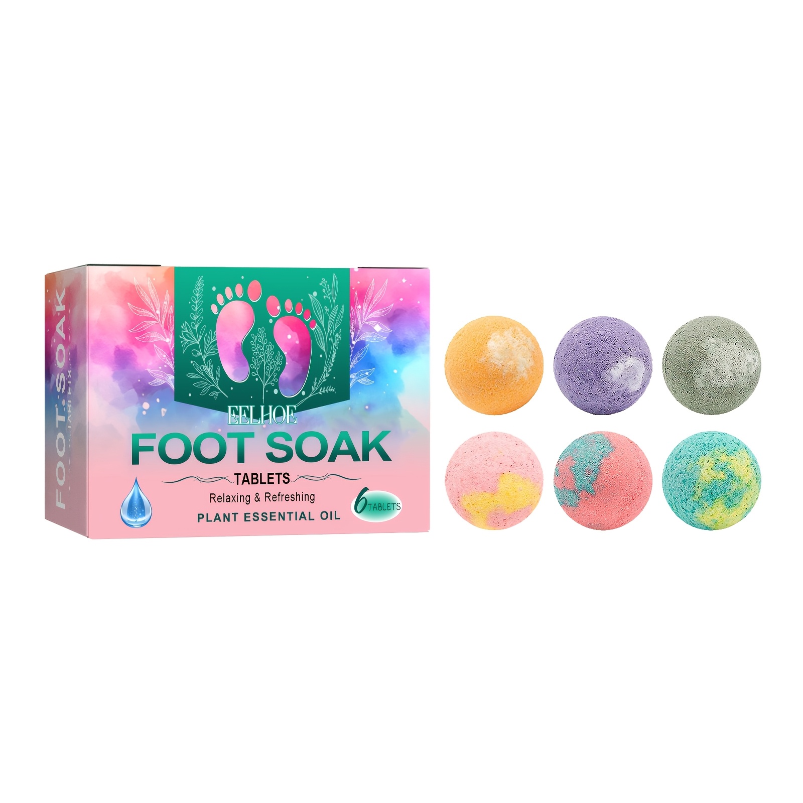 TEMU 6-pack Foot Soak Bath Tablets With Oils - Moisturizing, Odor-removing, -free, No Electricity Needed, Ideal For , Christmas & New Year Gifts